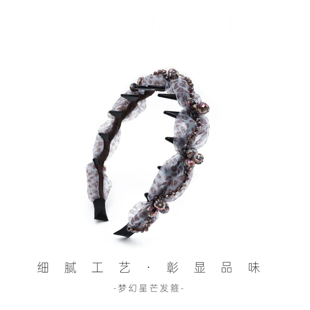 夢幻星芒藍豹豹高級花朵羽毛鲨魚夾髮箍：圖片 3