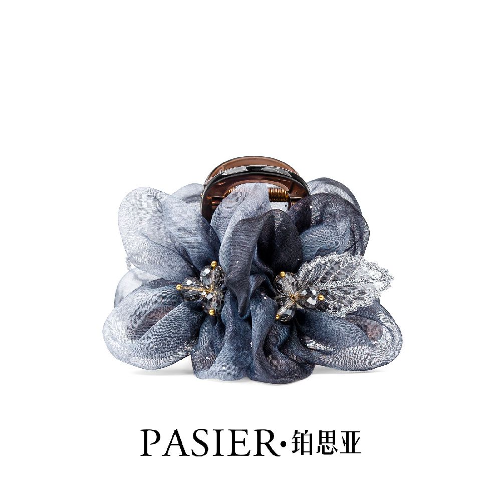 紫嫣髮夾女款精致優雅國風水鑽花朵抓夾：圖片 2