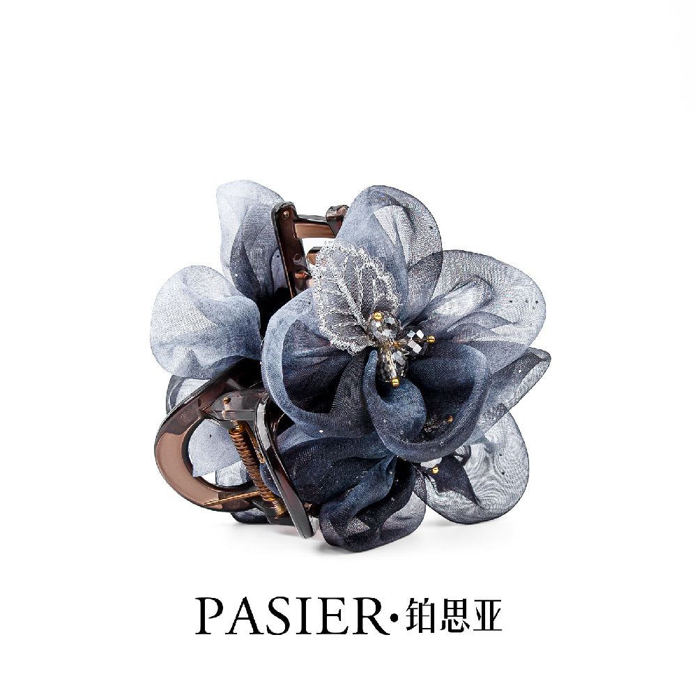 紫嫣髮夾女款精致優雅國風水鑽花朵抓夾