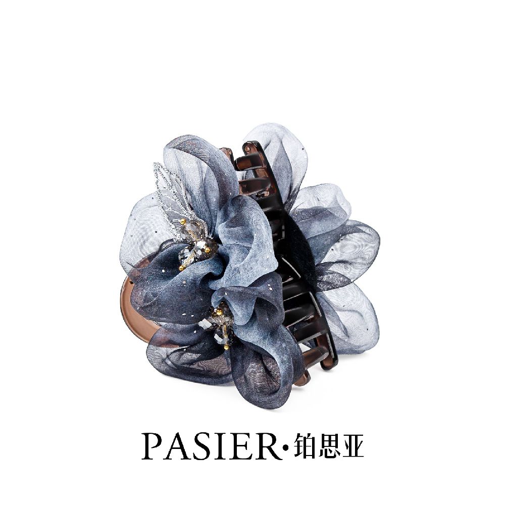 紫嫣髮夾女款精致優雅國風水鑽花朵抓夾