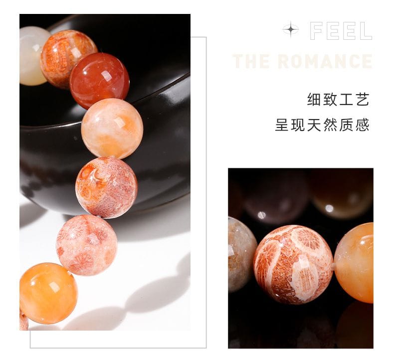 天然彩色珊瑚玉圓珠菊花石手串