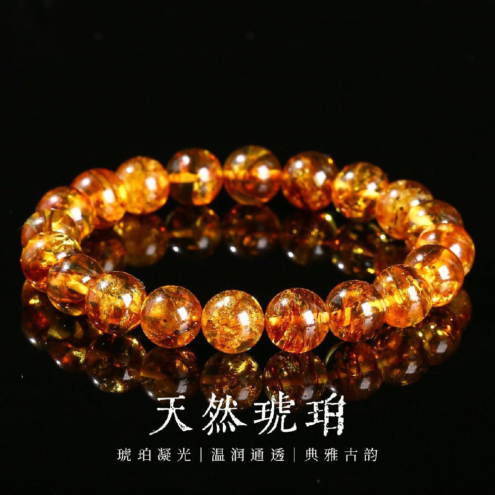 天然琥珀花珀手串淨水滿花琥珀圓珠手鏈