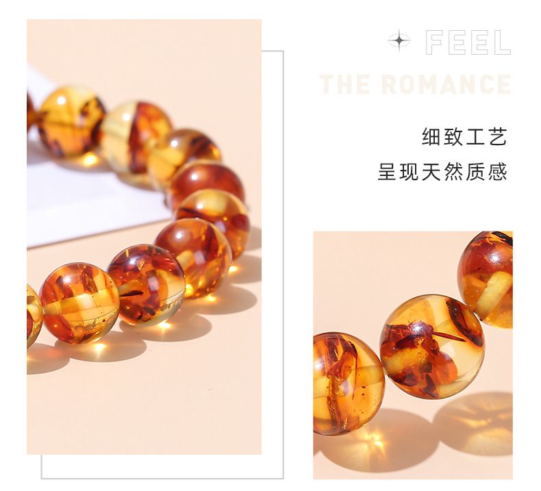 天然琥珀花珀手串淨水滿花琥珀圓珠手鏈
