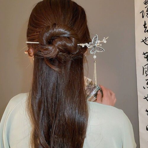 風蝴蝶流蘇髮簪女氣質高級感新中式髮钗