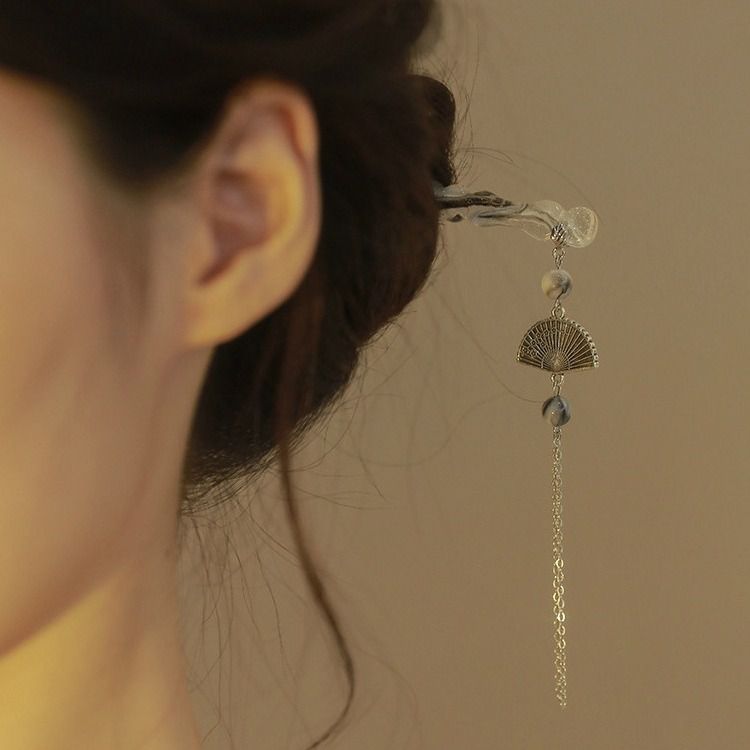 新中式扇形蝴蝶流蘇複古風髮簪：圖片 3
