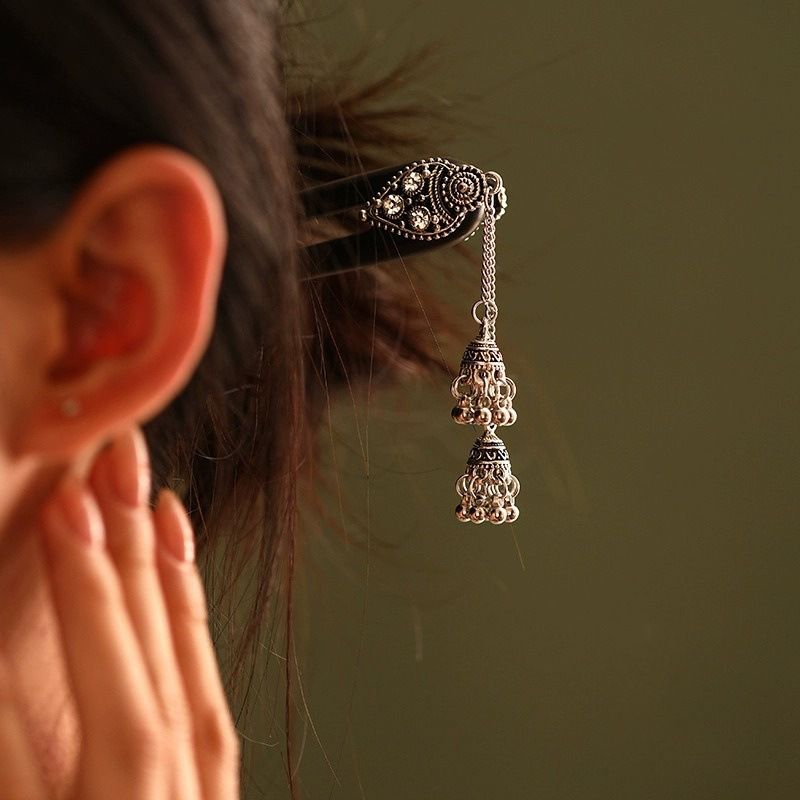 民族風古風鈴铛流蘇髮钗藏式頭飾漢服髮飾：圖片 3