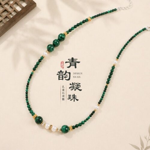新中式孔雀石淡水珍珠串珠手鏈項鏈