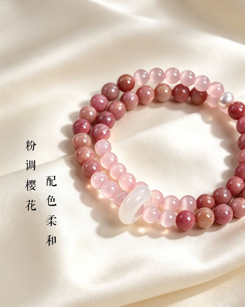 紅紋石星月菩提串珠雙圈手鏈