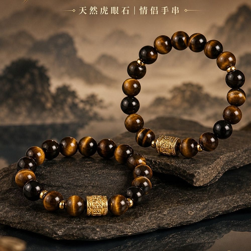 虎曜成雙天然虎眼石串珠情侶手鏈