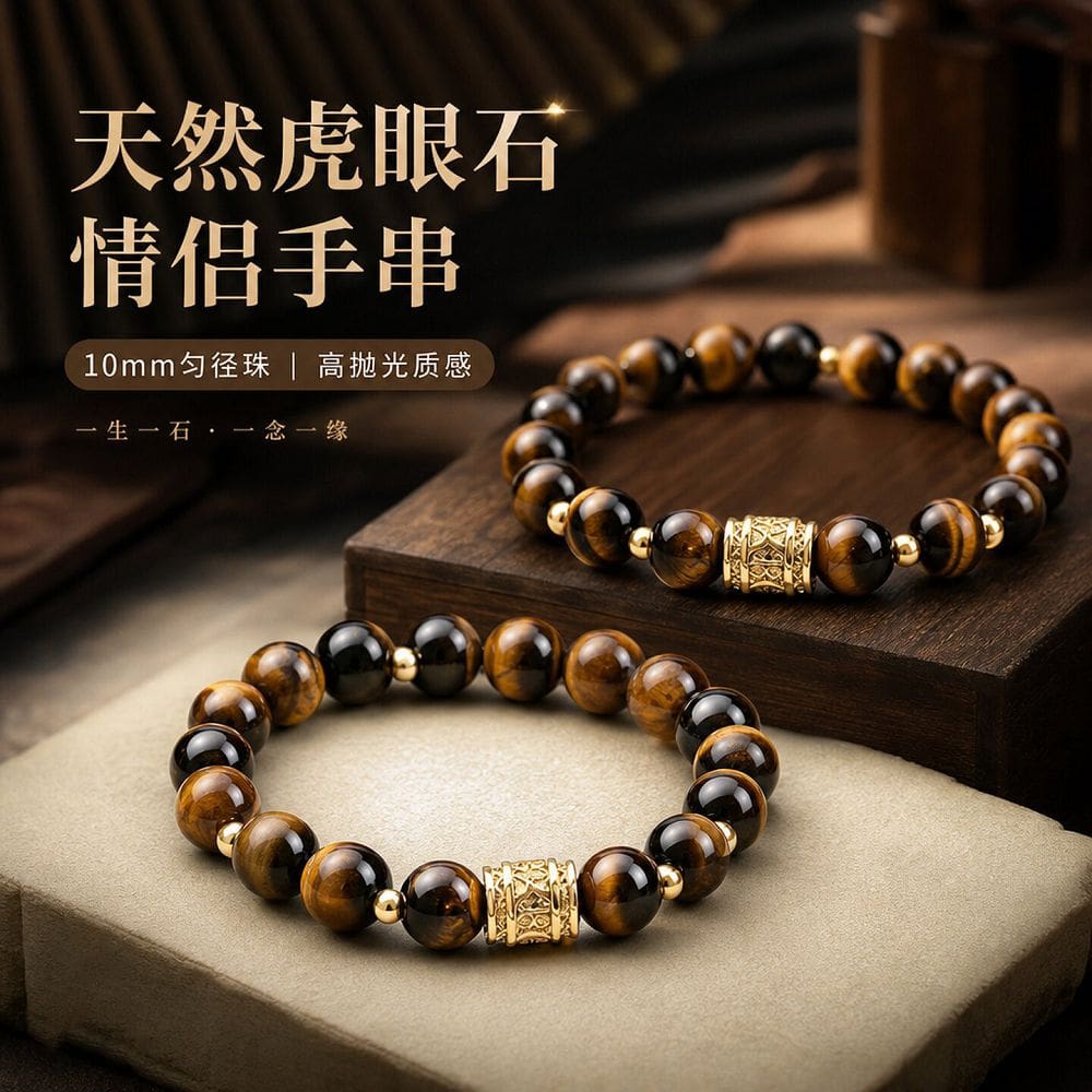 虎曜成雙天然虎眼石串珠情侶手鏈：圖片 4