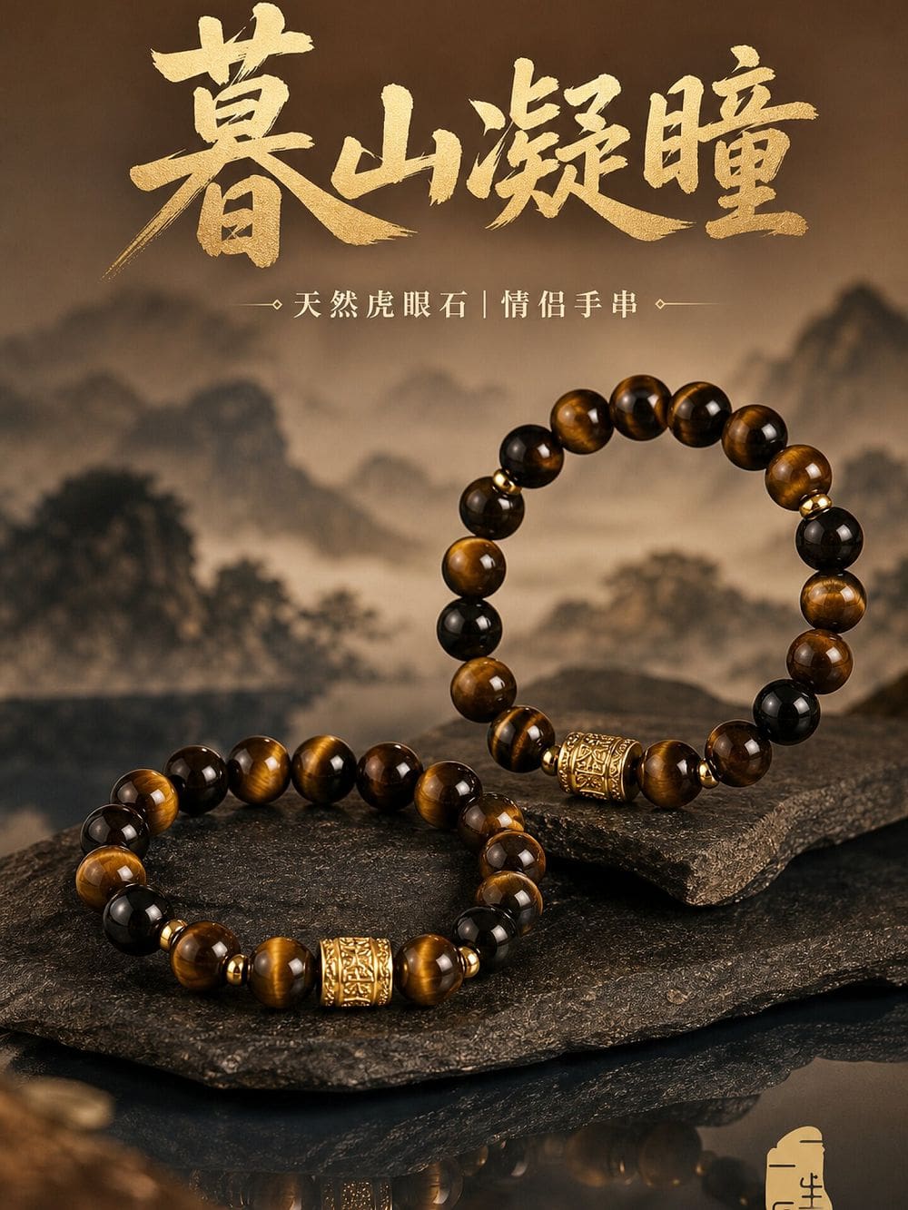 虎曜成雙天然虎眼石串珠情侶手鏈