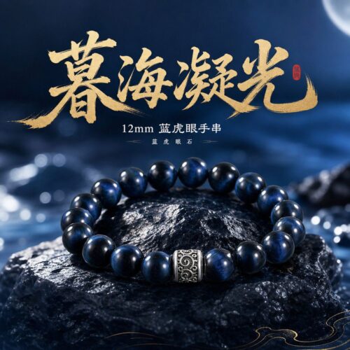 墨藍玄珠藍虎眼串珠手鏈