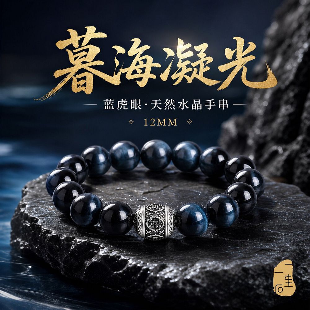 墨藍玄珠藍虎眼串珠手鏈