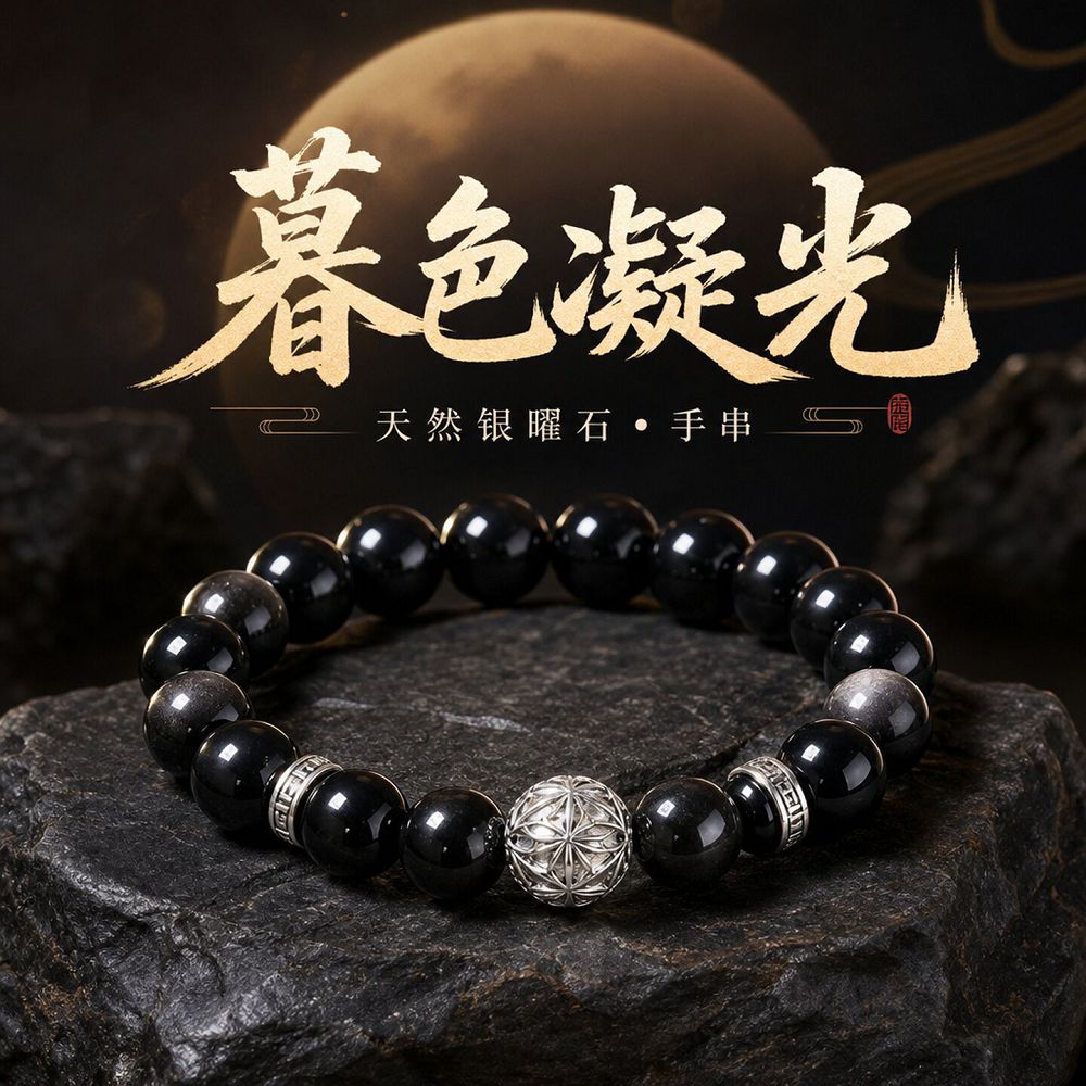 銀曜石情緣繡球串珠手鏈
