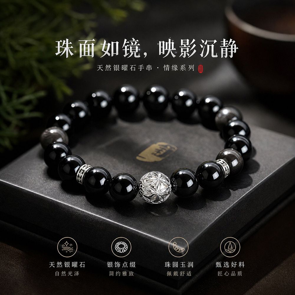 銀曜石情緣繡球串珠手鏈：圖片 2
