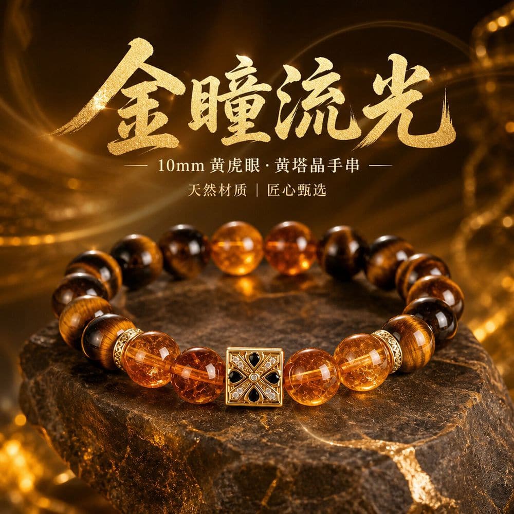 天然黃塔水晶串珠情侶手鏈