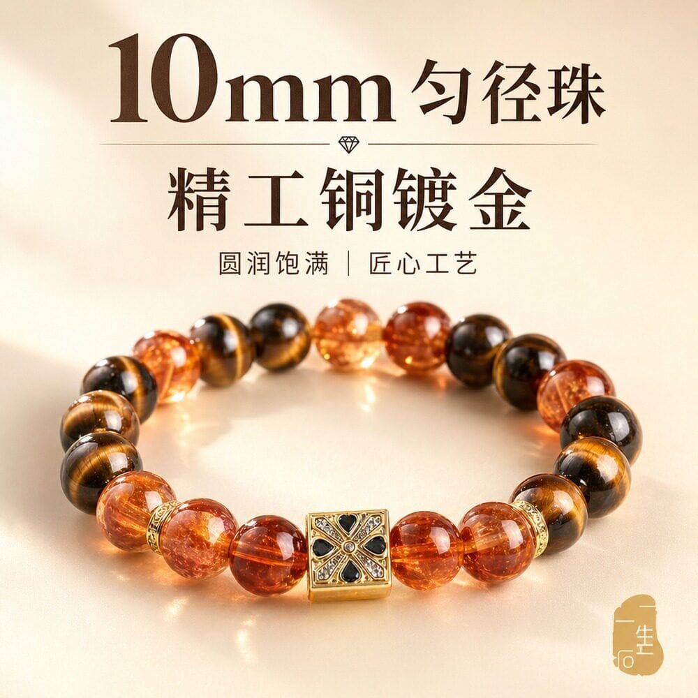 天然黃塔水晶串珠情侶手鏈：圖片 4