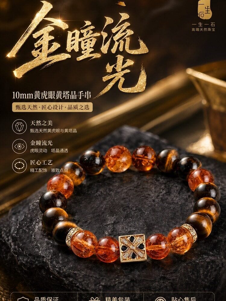 天然黃塔水晶串珠情侶手鏈