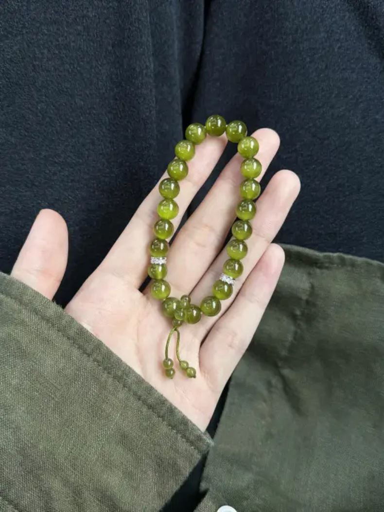 青橄靜敘禅意橄榄綠貓眼串珠手鏈