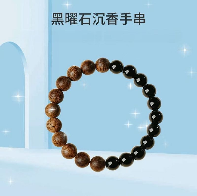 黑曜石沈香木手串木質文玩手鏈：圖片 2