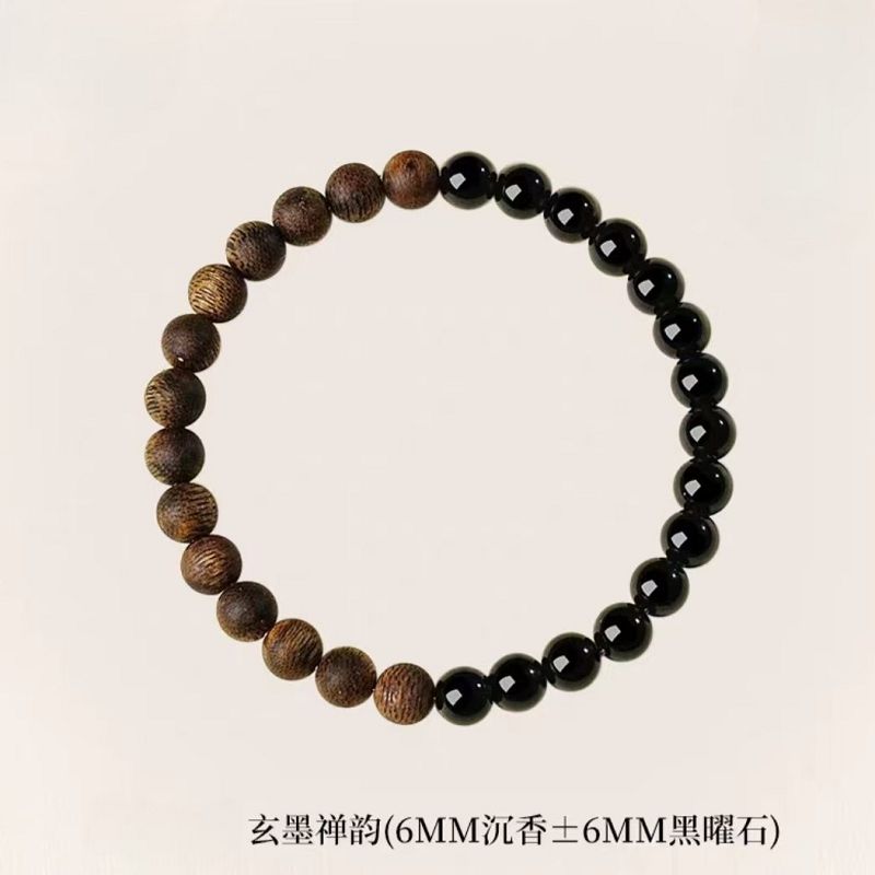 黑曜石沈香木手串木質文玩手鏈：圖片 3