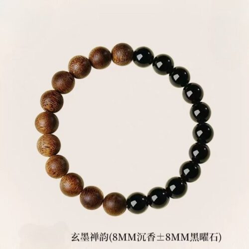 黑曜石沈香木手串木質文玩手鏈：圖片 4