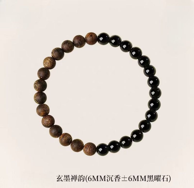 黑曜石沈香木手串木質文玩手鏈