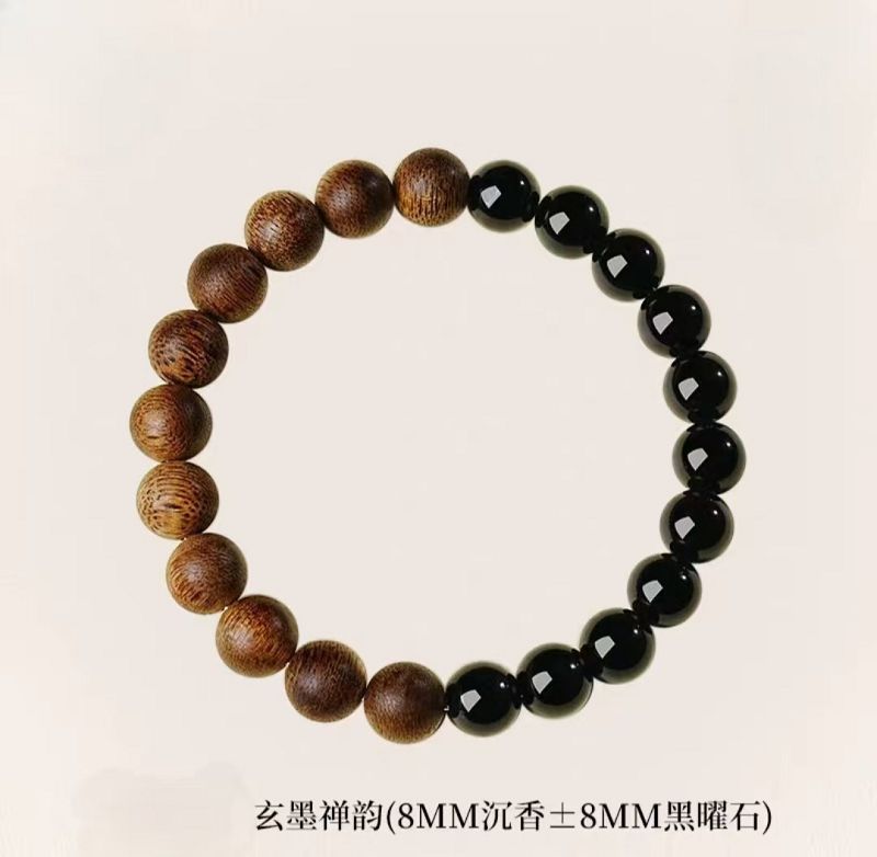 黑曜石沈香木手串木質文玩手鏈