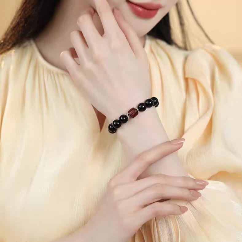 天然黑曜石小葉紫檀轉運珠男女款手串：圖片 2