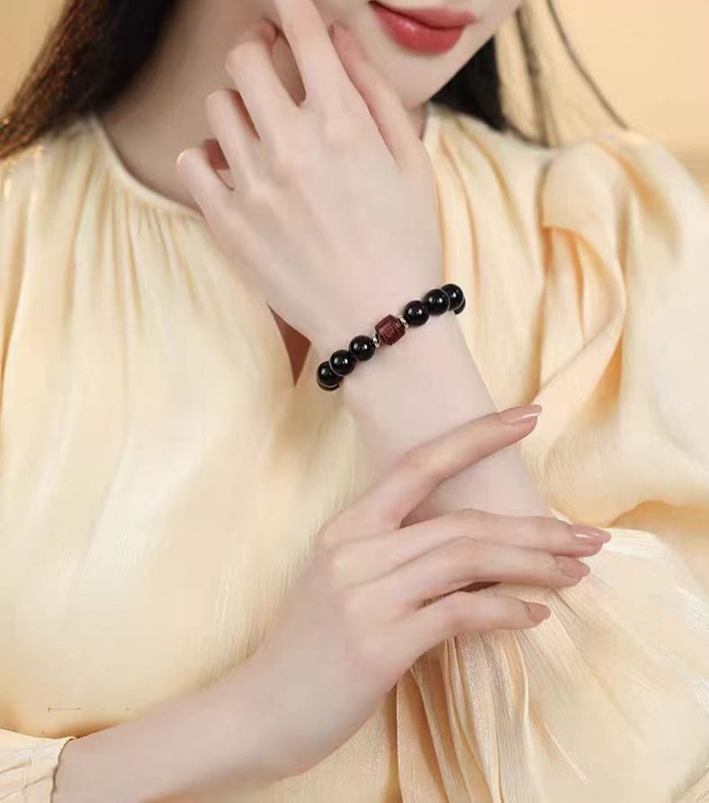 天然黑曜石小葉紫檀轉運珠男女款手串