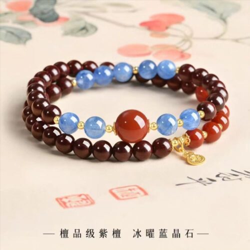 然印度小叶紫檀南红补木火转运檀香双圈手链