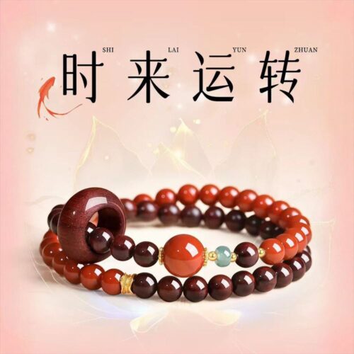 南红转运珠檀木文玩佛珠双圈跑环手链