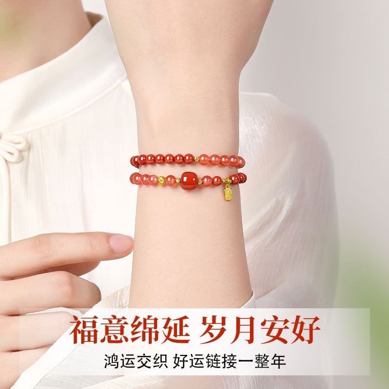 普陀山天然南红玛瑙手串：圖片 2