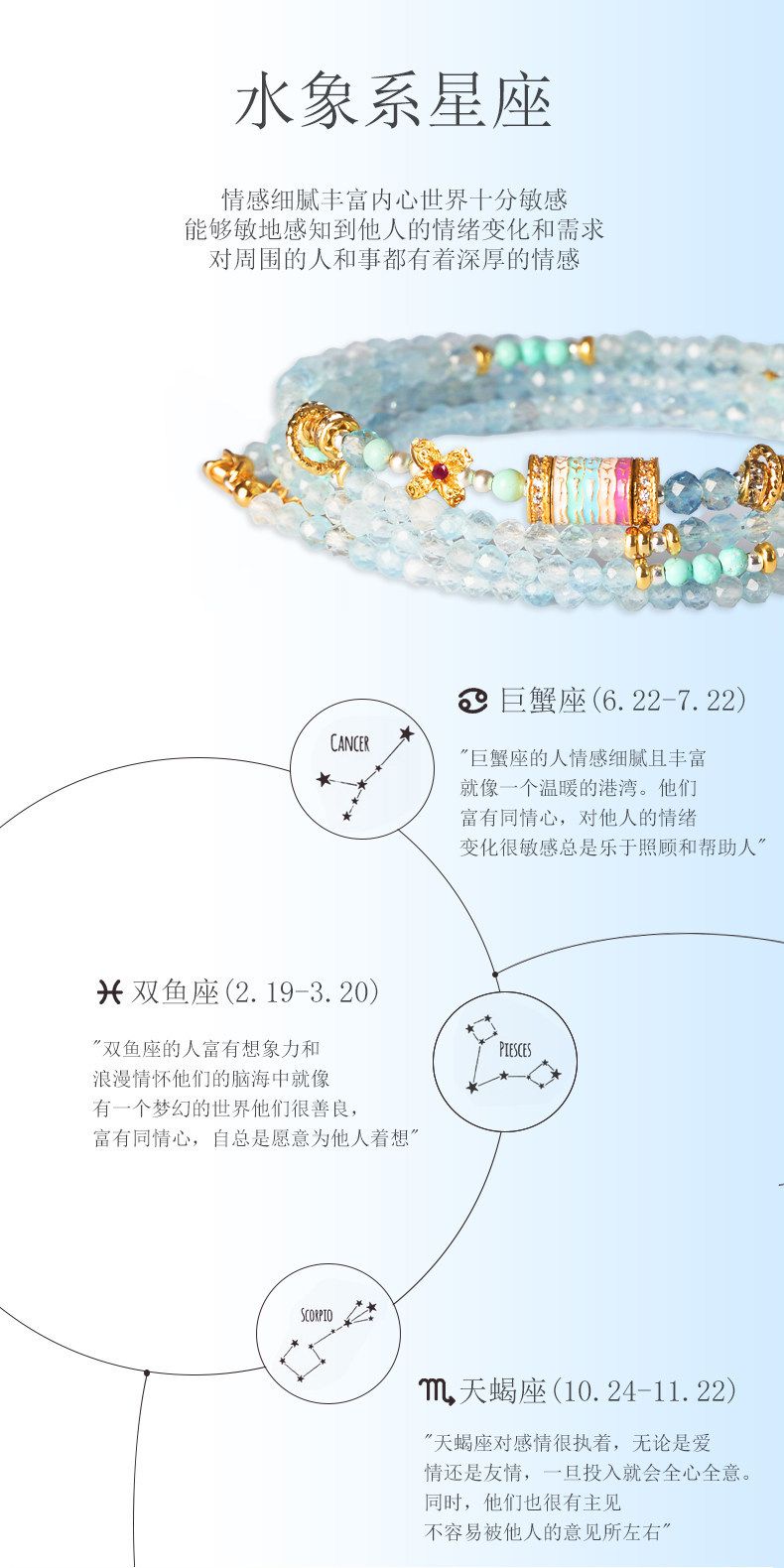 海藍寶手串藍色水晶手鏈十二星座手串