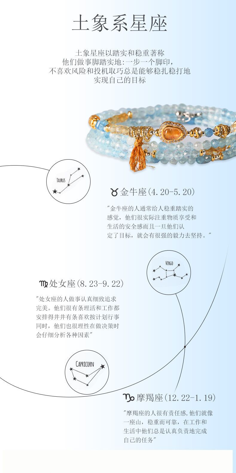 海藍寶手串藍色水晶手鏈十二星座手串