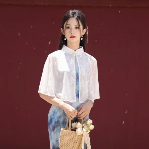 旗袍披肩防曬複古文藝百搭夏季外套鬥篷：圖片 3