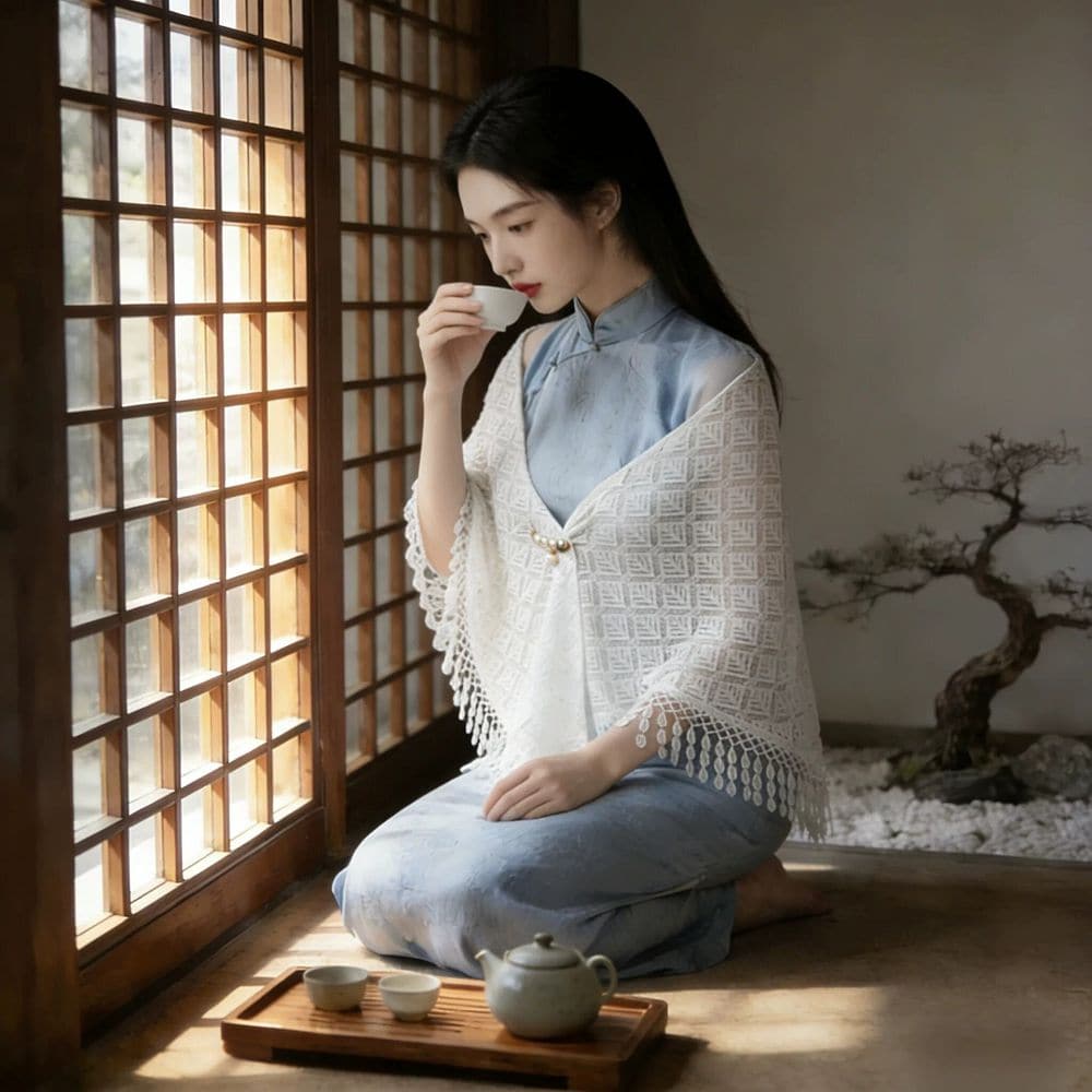 外搭禮服夏季氣質白色镂空披肩：圖片 3