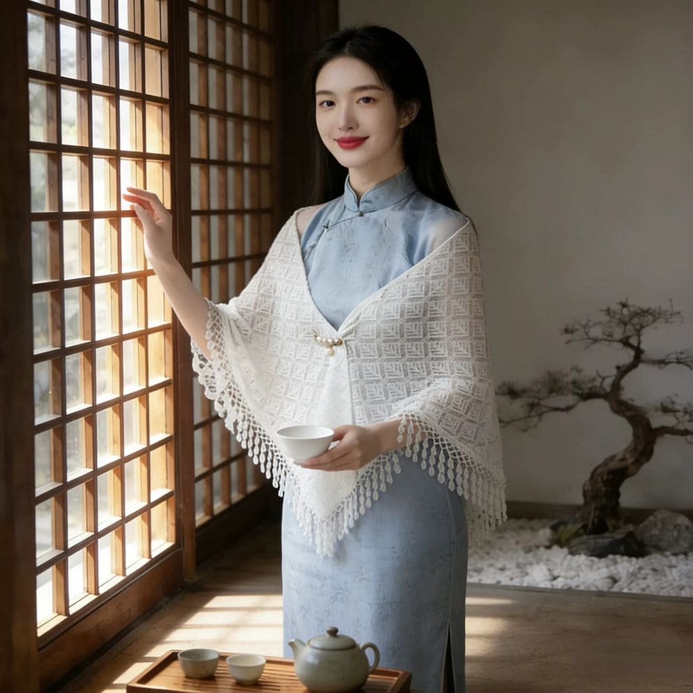 外搭禮服夏季氣質白色镂空披肩：圖片 4