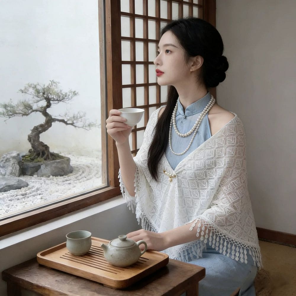 外搭禮服夏季氣質白色镂空披肩：圖片 5