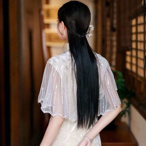 亮片披肩旗袍宴會禮服連衣裙外搭圓領披風：圖片 4