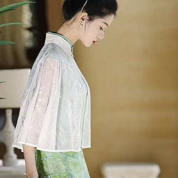 旗袍披肩外搭衫夏季薄款上衣複古鬥篷：圖片 4