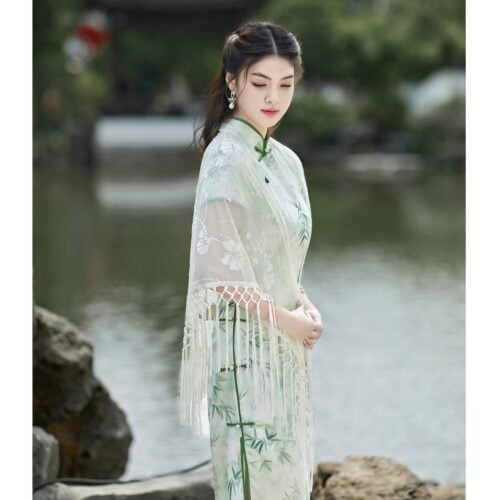流蘇複古氣質優雅新中式三角形披肩：圖片 2