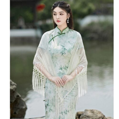 流蘇複古氣質優雅新中式三角形披肩：圖片 3