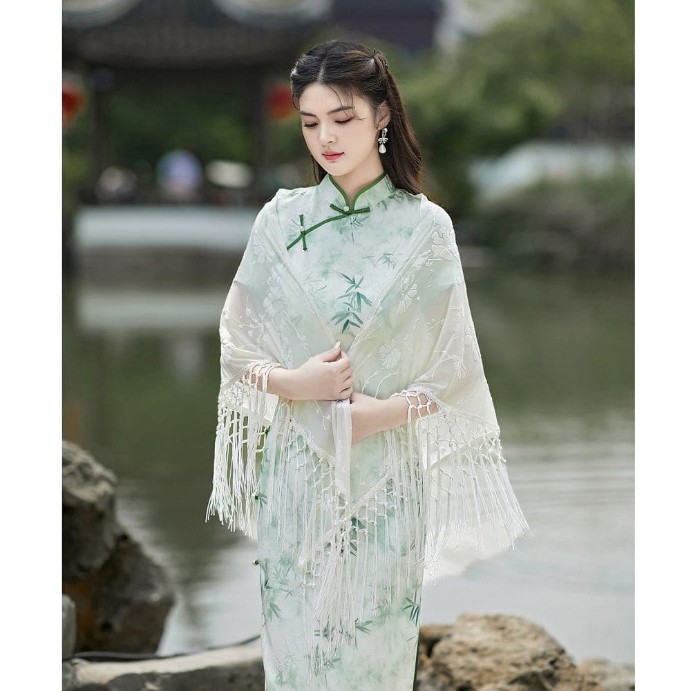 流蘇複古氣質優雅新中式三角形披肩