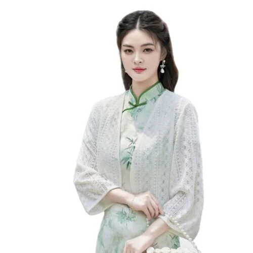 新中式國風開衫女夏季薄款旗袍披肩外搭：圖片 5