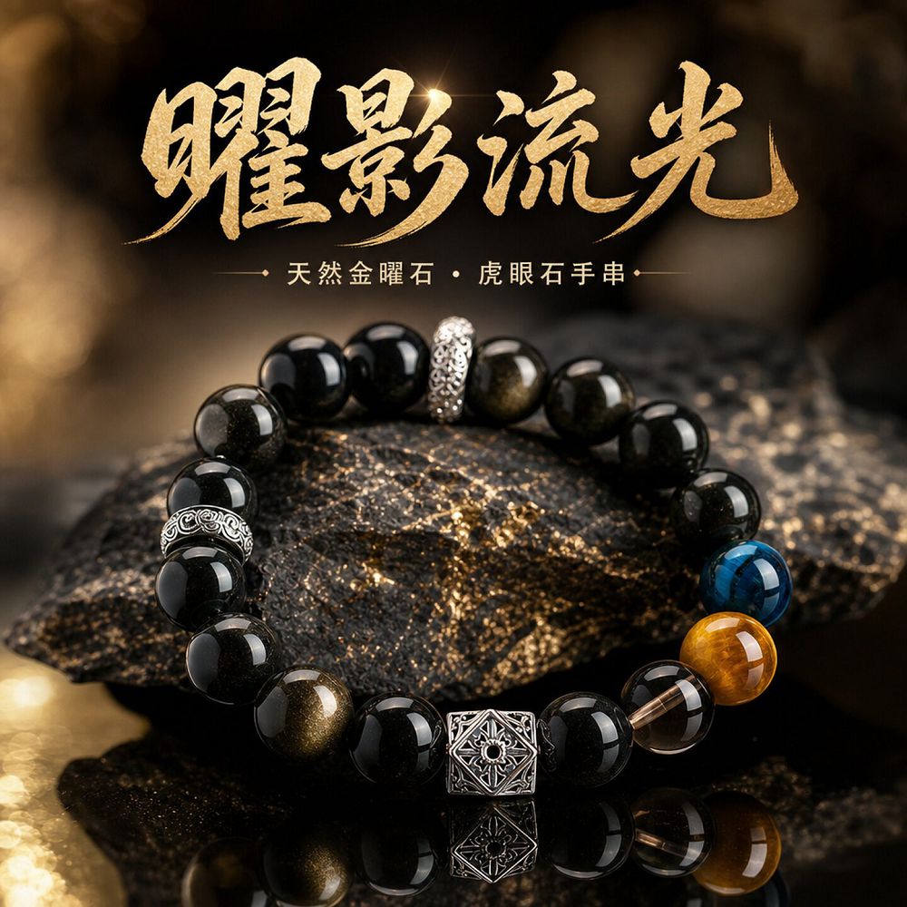 天然金曜石虎眼石手鏈男女轉運珠串珠手串