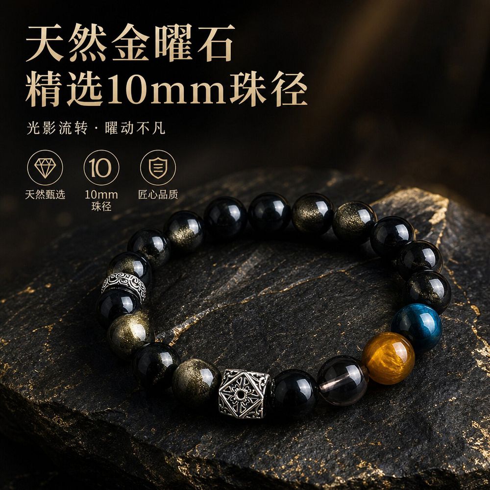 天然金曜石虎眼石手鏈男女轉運珠串珠手串：圖片 4