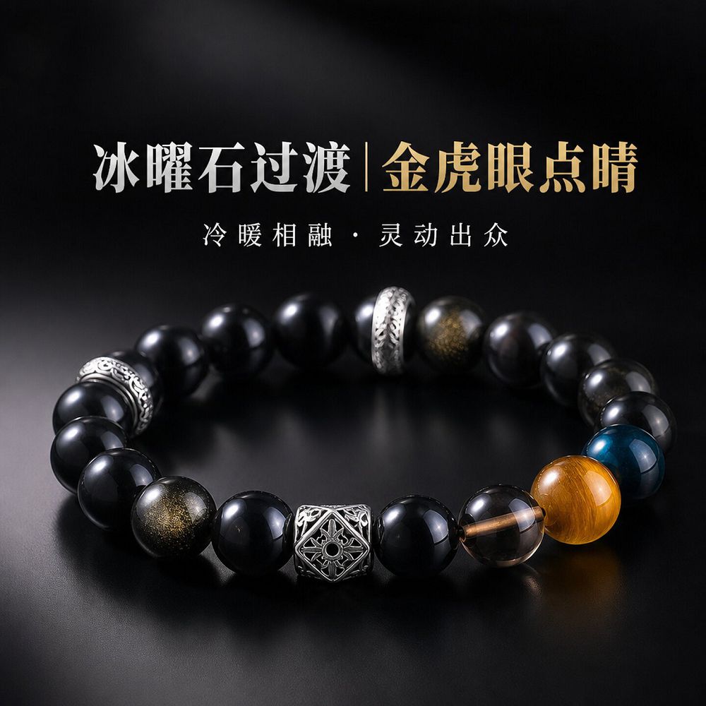天然金曜石虎眼石手鏈男女轉運珠串珠手串：圖片 5