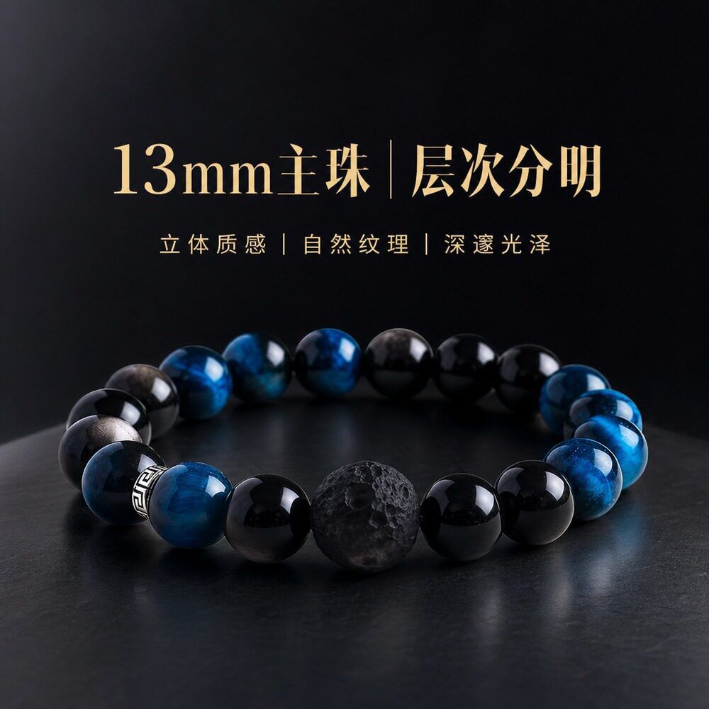 藍虎眼石仿隕石10mm水晶能量守護手串：圖片 4