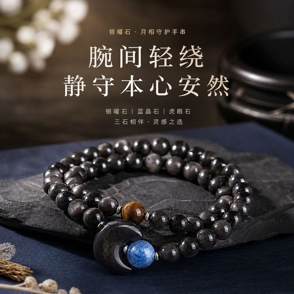月影流輝銀曜石手串男女款佛珠手鏈：圖片 2